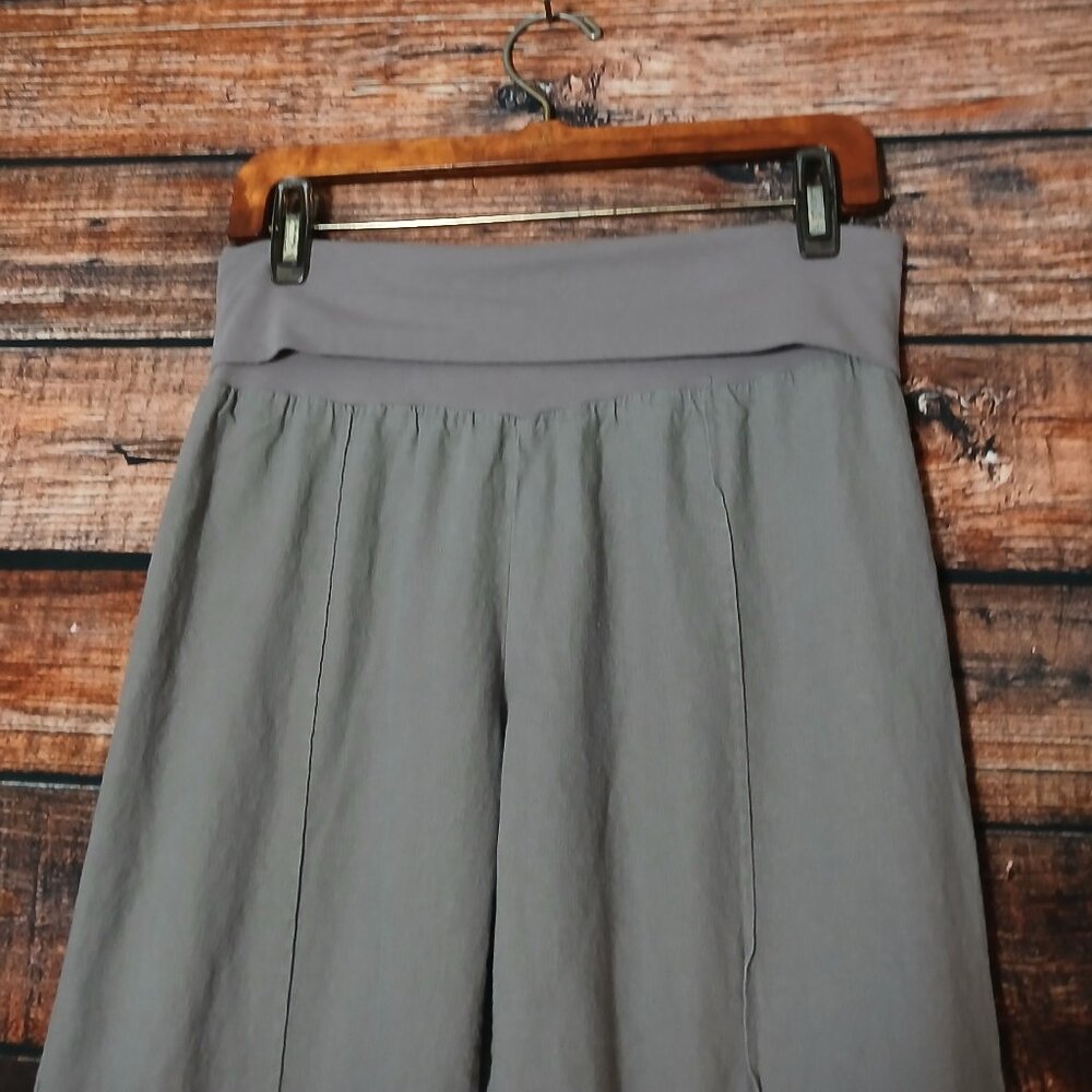 Just Living Pants M Wide Leg Gray Linen Rayon Blend Pull On Foldover Waist - Picture 6 of 7